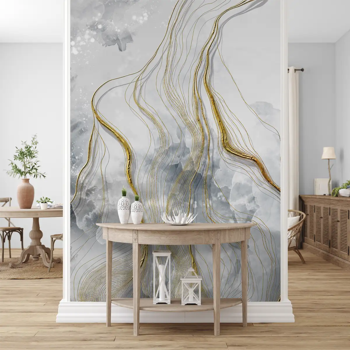 3D Look Grey & Gold Marble Customised Wallpaper