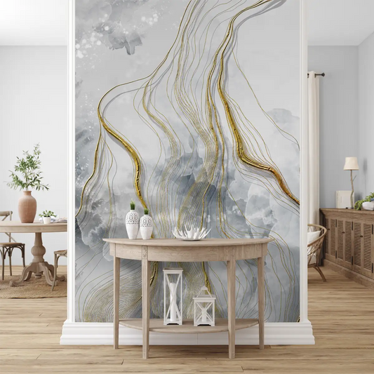 3D Look Grey & Gold Marble Customised Wallpaper