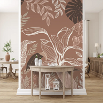 Botanical Muse Tropical  Wallpaper, Brown Background Customised