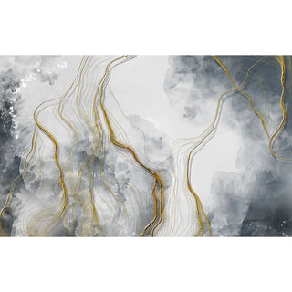3D Look Gray Marble Wallpaper with Gold Color Lines Panels 
