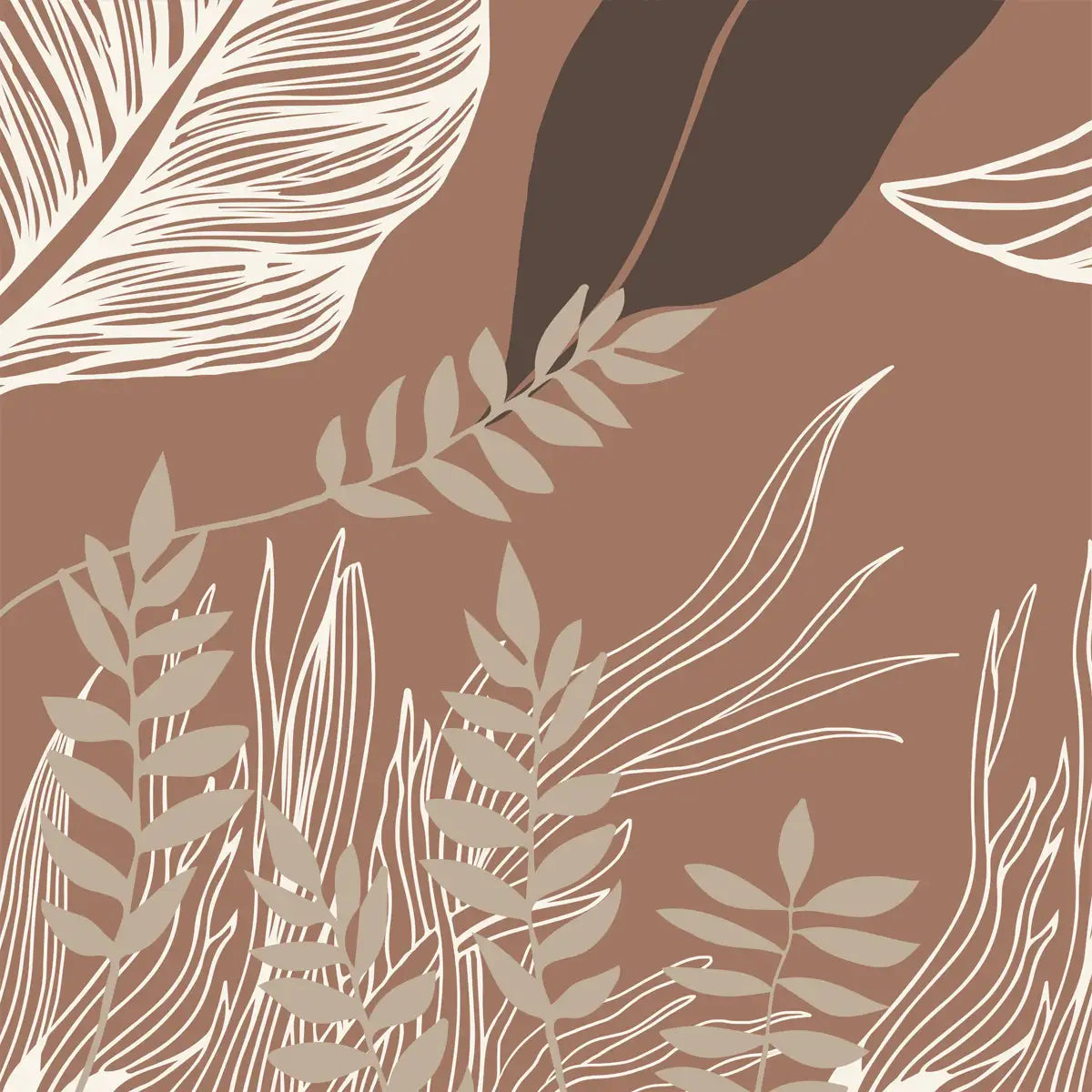 Botanical Muse Tropical  Wallpaper, Brown Background Customised