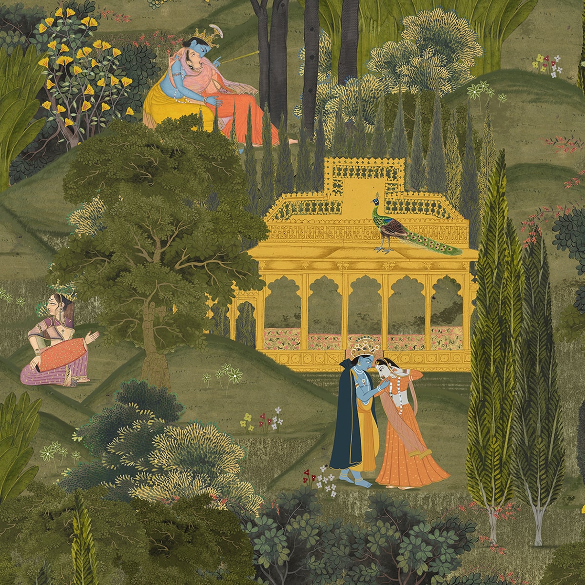 Kanhaiya: Radha and Krishna's Golden Embrace