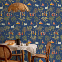 Radha Krishna blue Wall Wallpaper for living room
