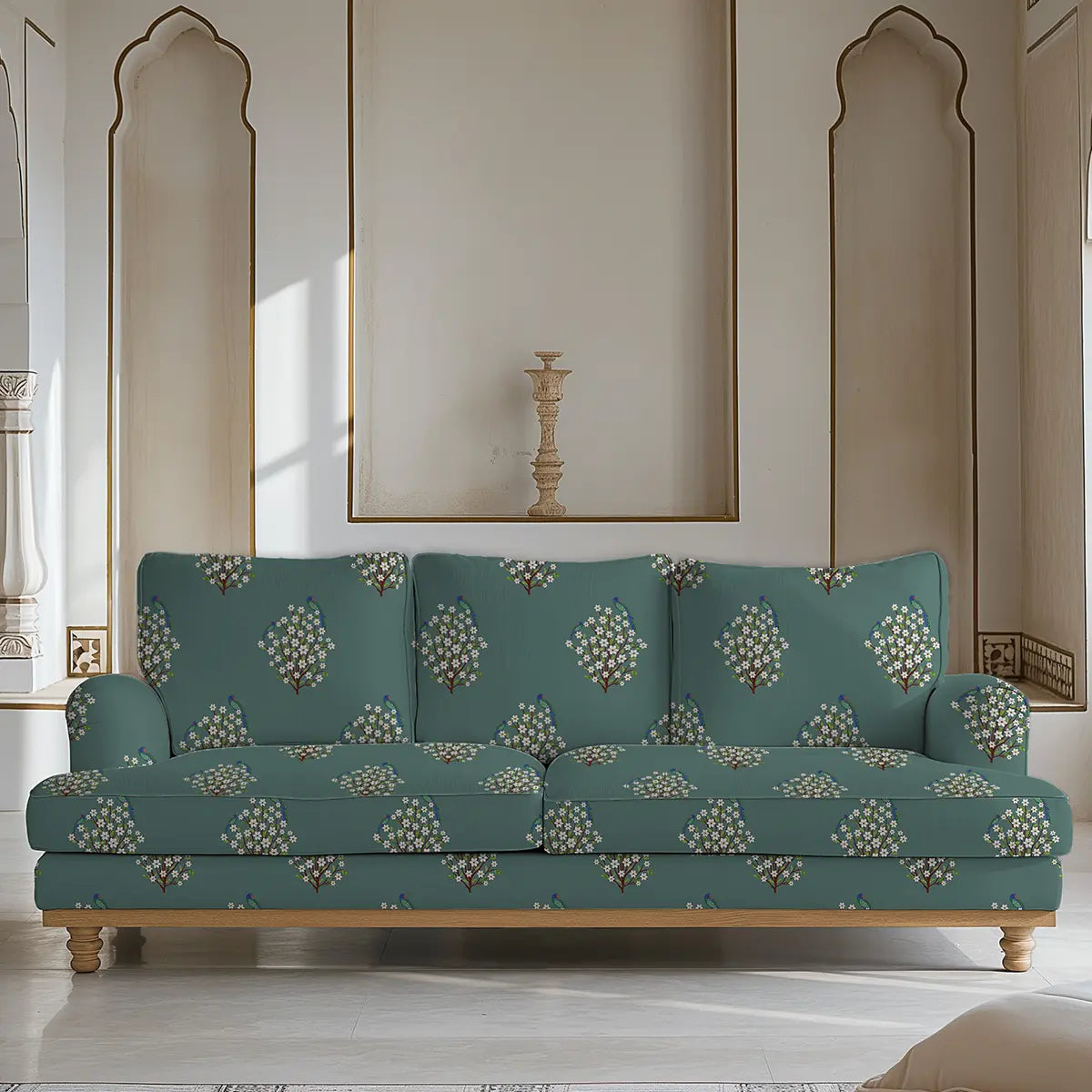 Floral Buti Sofa and Chairs Upholstery Fabric Teal