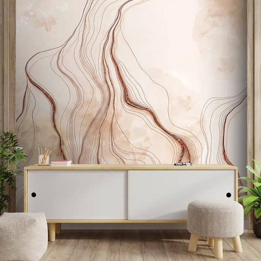 3D Look Marble Wallpaper with Rose Gold Color Lines, Customised