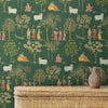 Sangam Radha Krishna Emerald Green Luxury Wallpaper