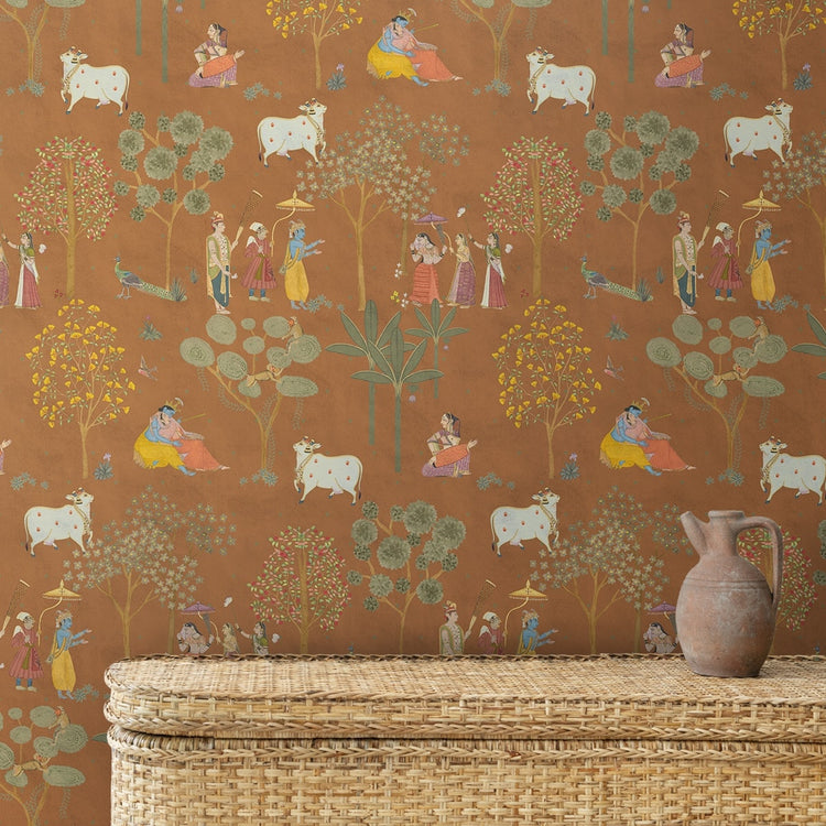 Radha Krishna Wallpaper | Pooja Room | Rust Color | Life n Colors