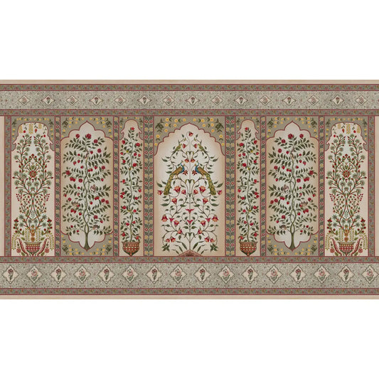 Madhuban Indian Floral Jharoka Wallpaper in Suneherii Collection in Vintage Green