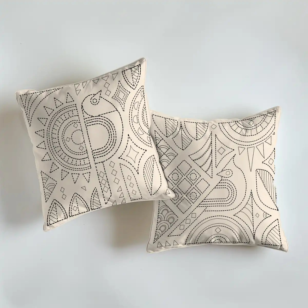 Kantha Stitch Style Cushion Cover, Set of 2 Ivory