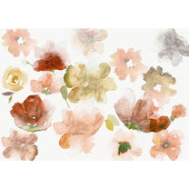 Big Flowers in Water Color Painted Style Wallpaper Customised Rust Color