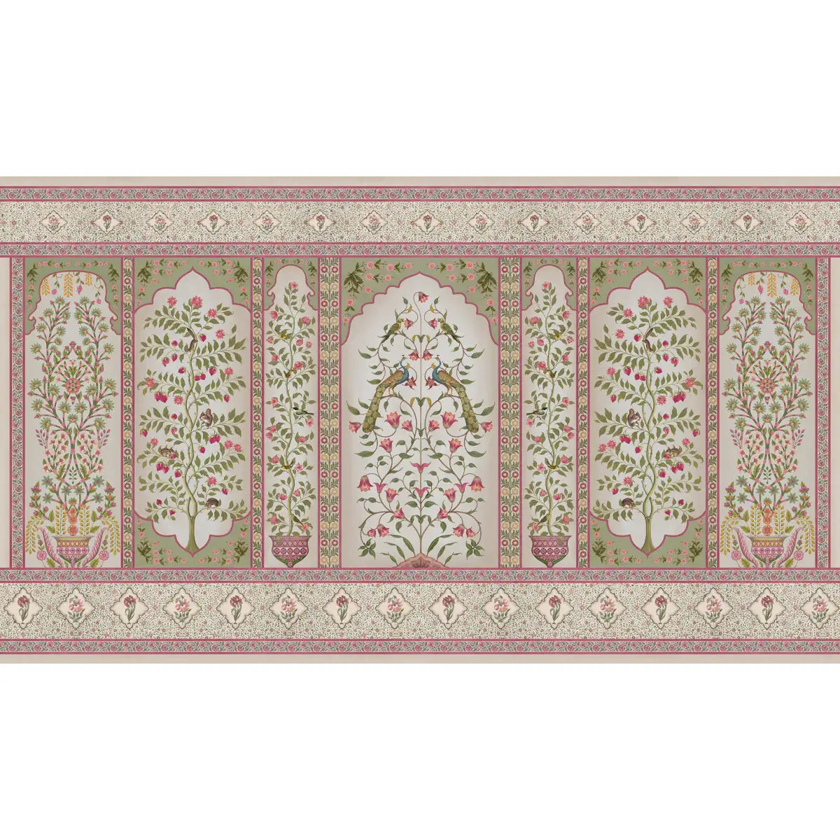 Madhuban Indian Floral Jharoka Wallpaper in Suneherii Collection Pink