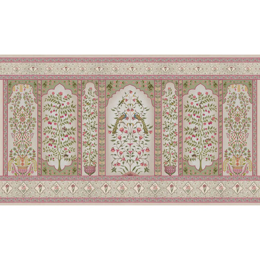 Madhuban Indian Floral Jharoka Wallpaper in Suneherii Collection Pink