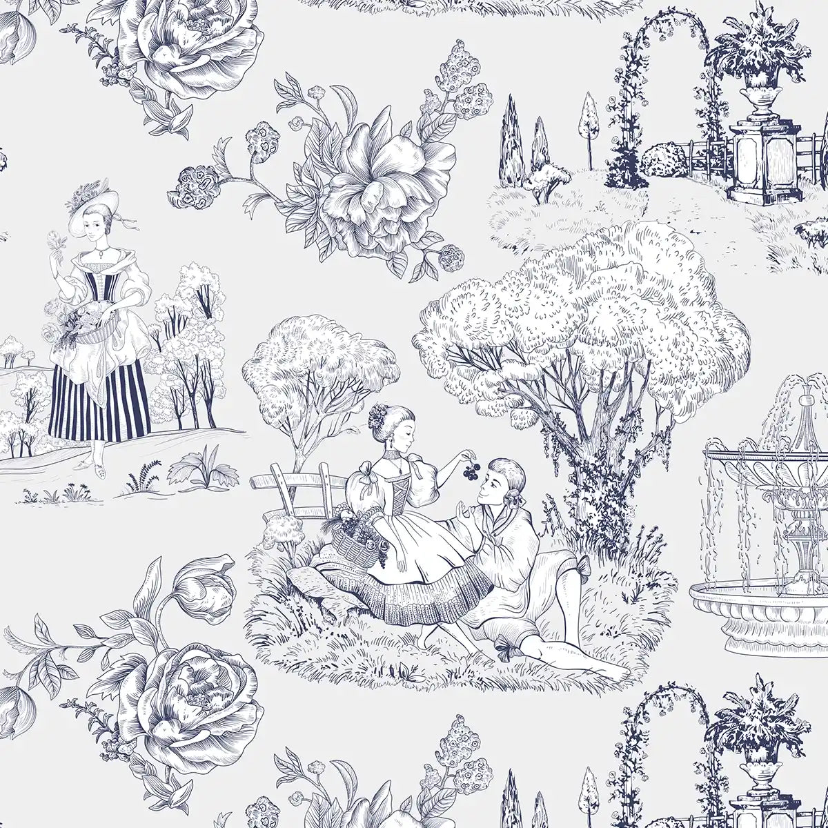 Elegant Toile Motif, Room Wallpaper