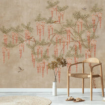 Buy Wisteria Dreamscape Artistic Wallpaper Beige, tree, flowers, birds 