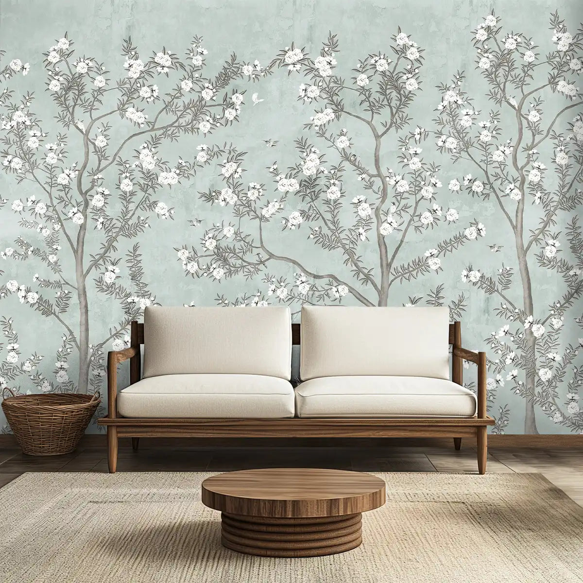 Chinoiserie Pattern Wallpaper for Walls, Customised Light Green