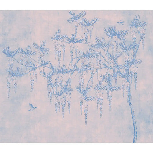 Wisteria Dreamscape Artistic Wallpaper Blue & Pink Birds, Tree, flowers 