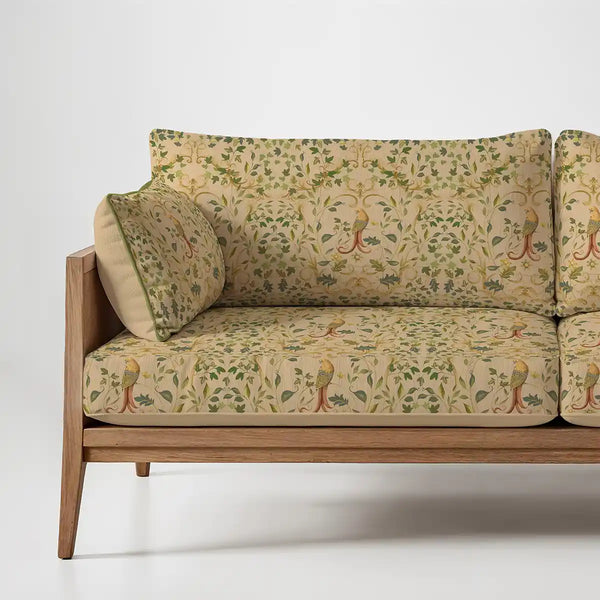 Bird Tapestry Sofa and Chairs Upholstery Linen Fabric Beige, a traditional upholstery fabric for sofa & chair with an elegant bird tapestry pattern.