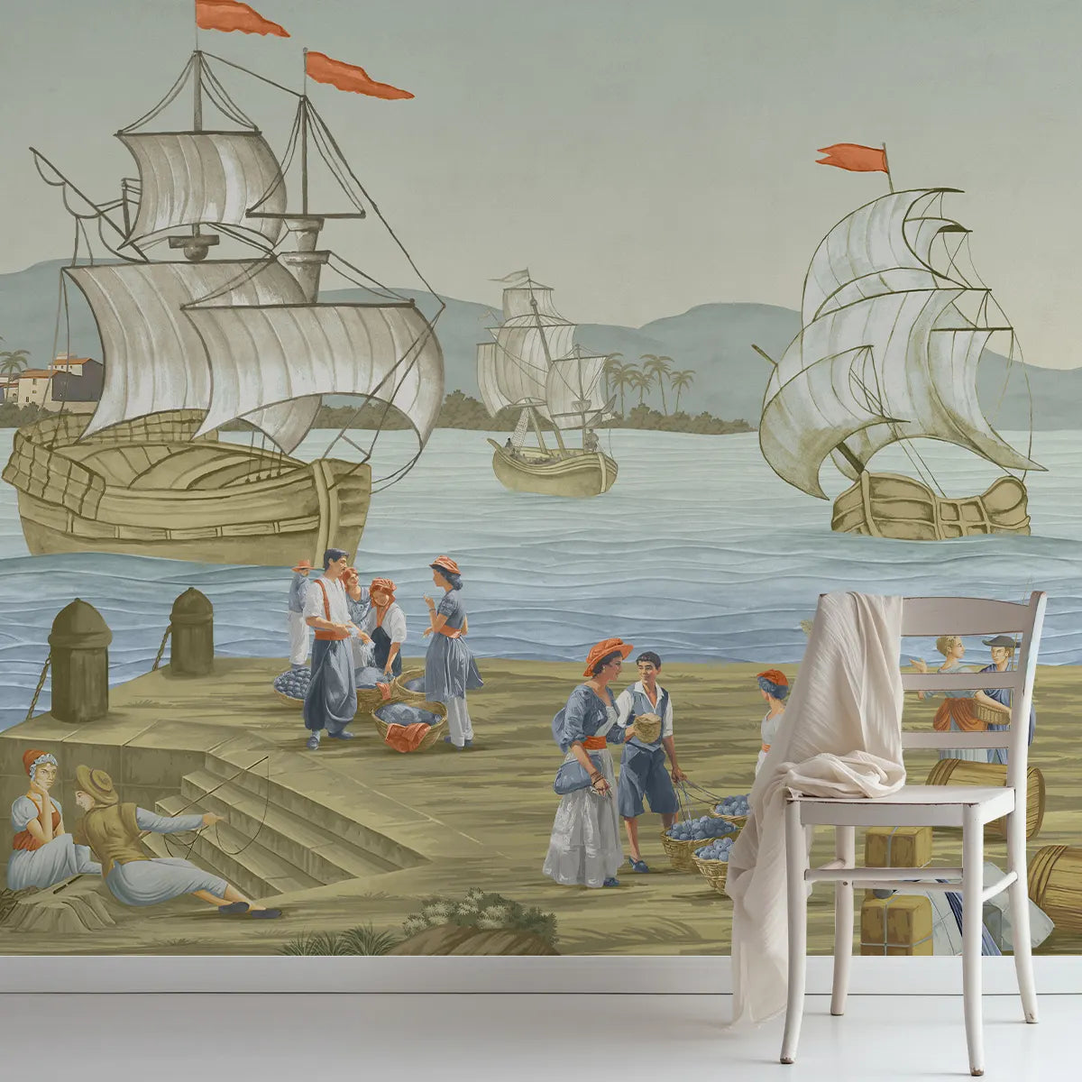 Golden Galleons A Scenic Wallpaper Design Customised Orange