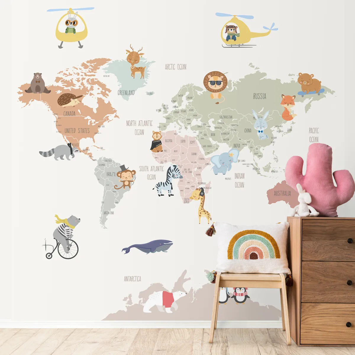 Stylish Animals Safari World Map For Kids Room Life N Colors stylish-animals-safari-world-map-for-kids-room-life-n-colors