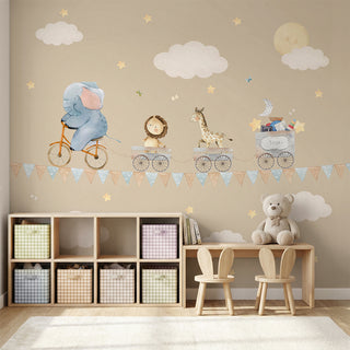 Animals On Ride: Wallpaper for Kids Room, Beige