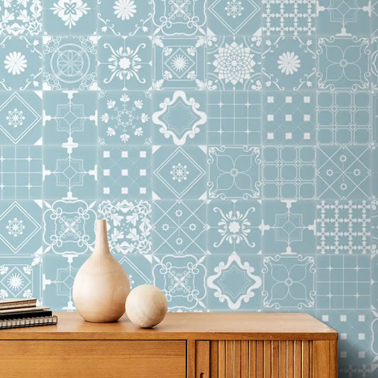 Shop Moroccan Beauty, Light Blue & White Tiles Wallpaper