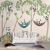 Cute Panda on Hammock Wallpaper for Kids Room Wall, Customised