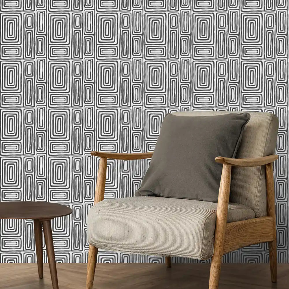 Escher Design Wallpaper Roll in Black and White Color Buy Rooms