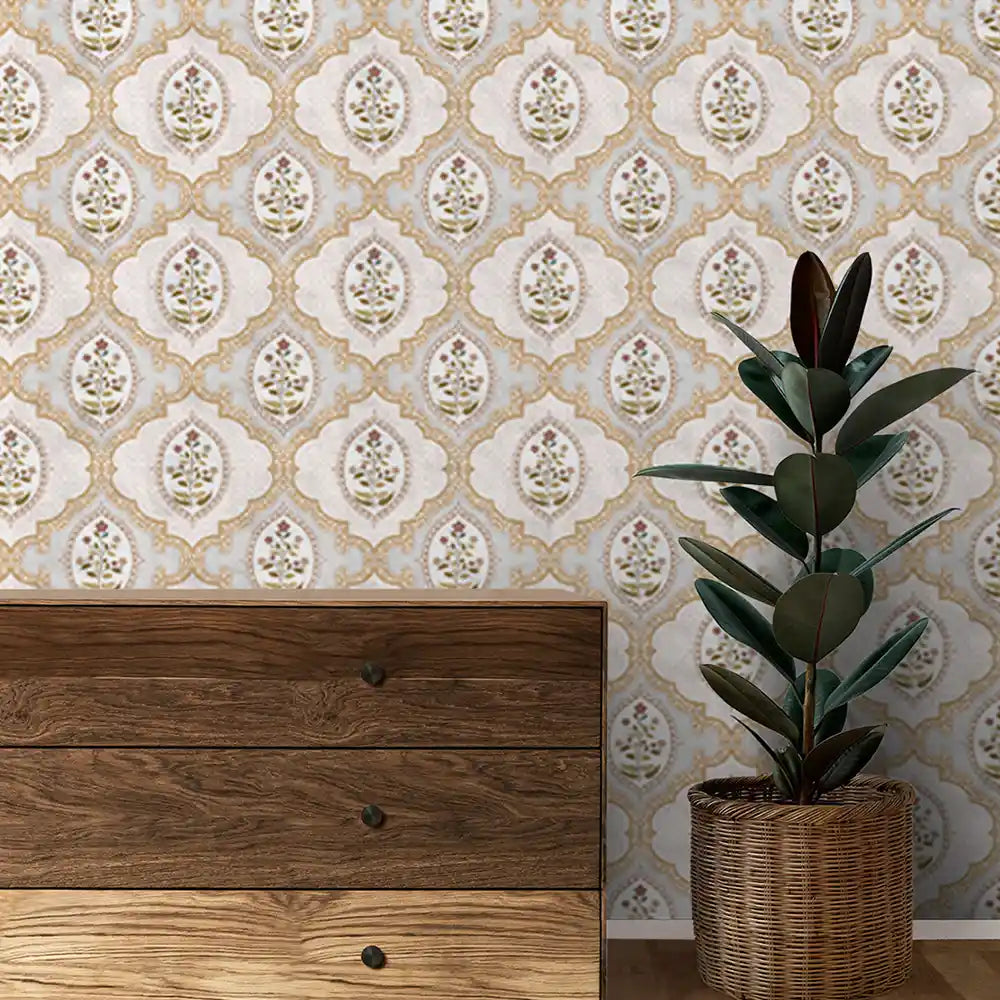 Gulshan Indian Design Wallpaper Roll in Sand Color | Life n Colors