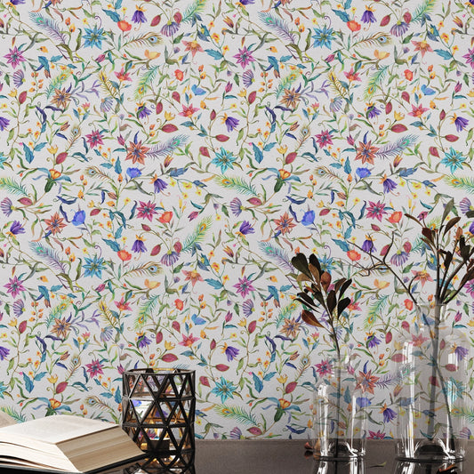 Multicolor Floral Wallpaper, Cute Design for Bedrooms