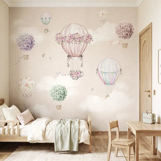 Beautiful Floral Decoration Hot Air Balloons Wall Paper for Young Kids Rooms, Customised
