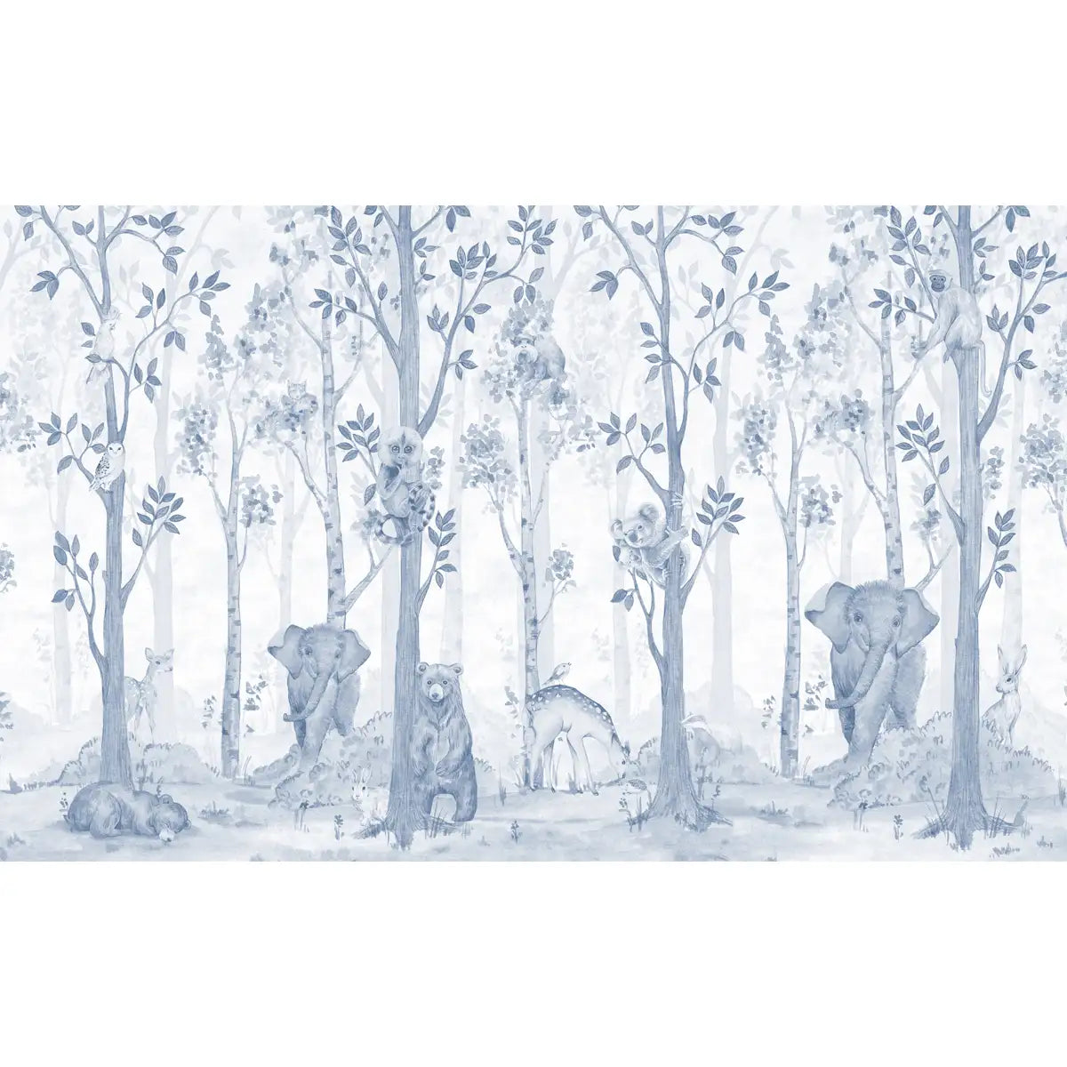 Jungle Tales, Nursery Room Wallpaper, Customised Blue Color