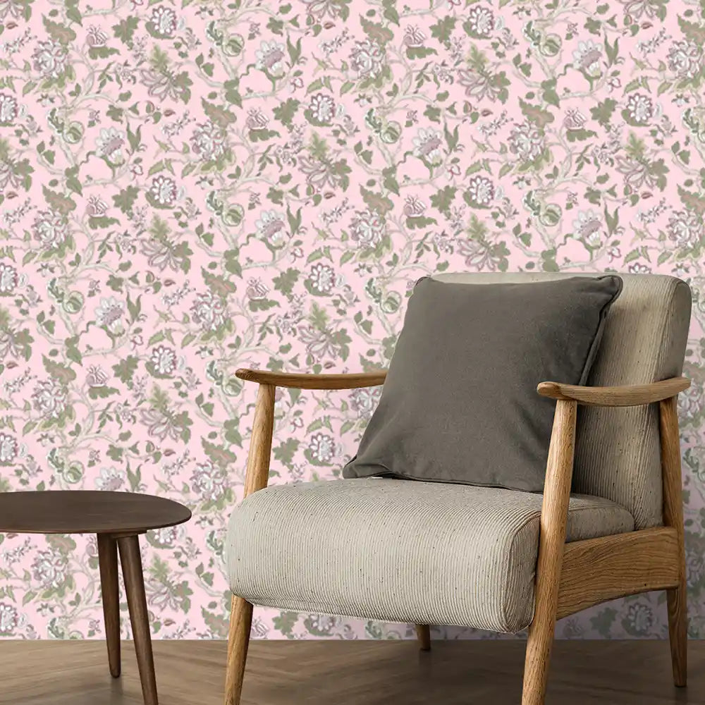 Gardenia Design Wallpaper Roll in Light Pink Color