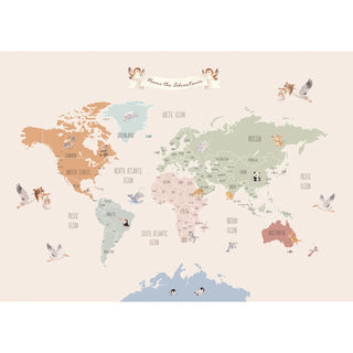 Pastel World Map Wall Size Kids Wallpaper