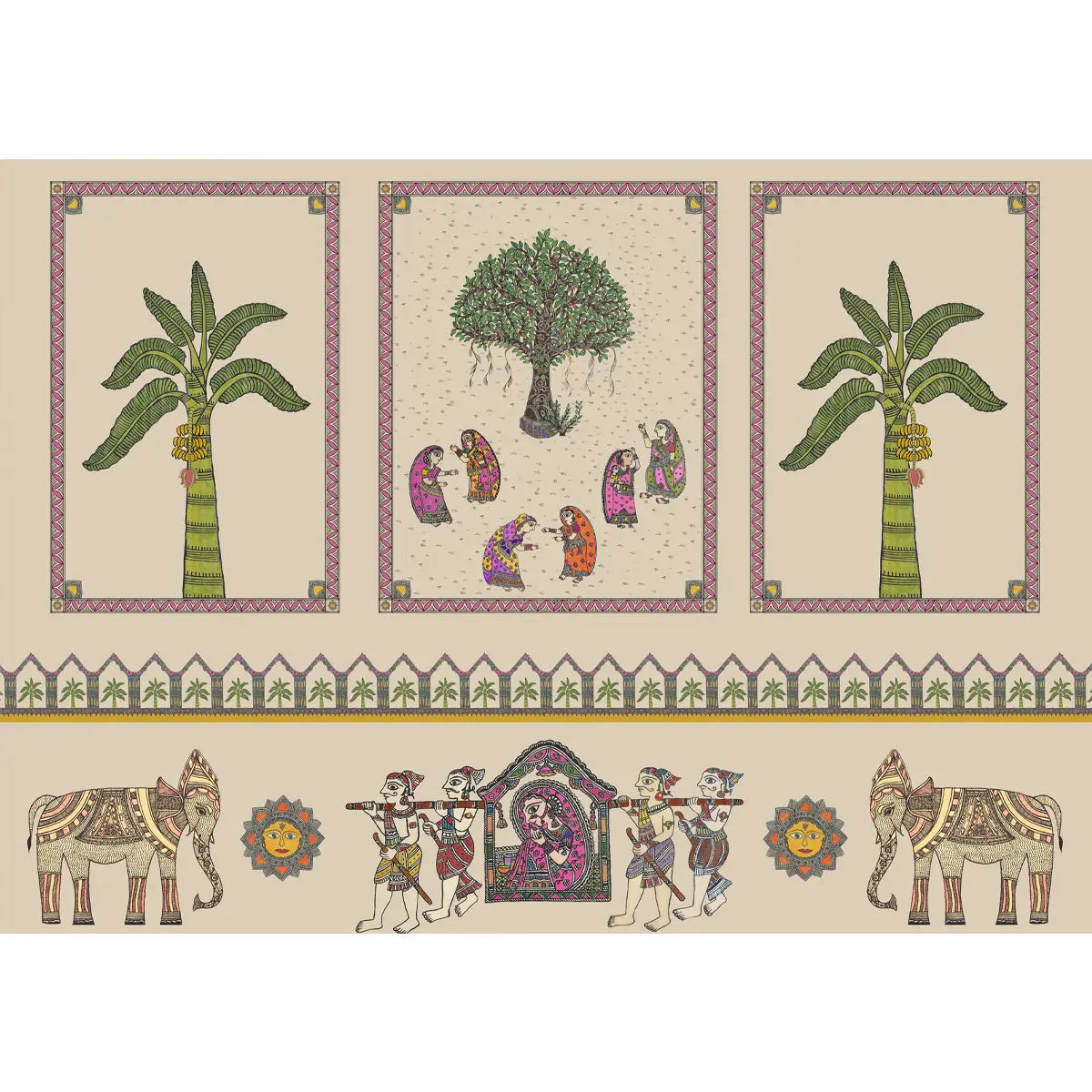 Janakpuri Jharoka Wallpaper in Suneherii Collection Beige
