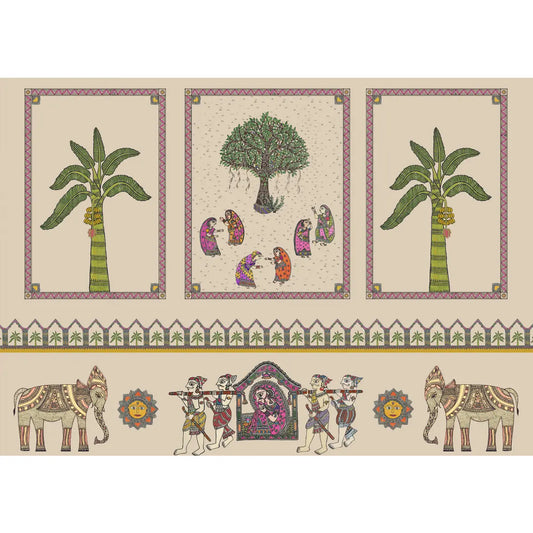 Janakpuri Jharoka Wallpaper in Suneherii Collection Beige
