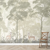 Vintage Forest Theme Wallpaper for Rooms in Light Green-Beige Colors