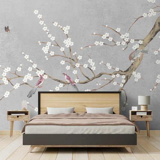 Plum Blossom Chinoiserie Style Wallpaper for Rooms