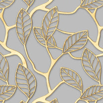 Golden Leaves Design Wallpaper Roll in Grey Color For Walls