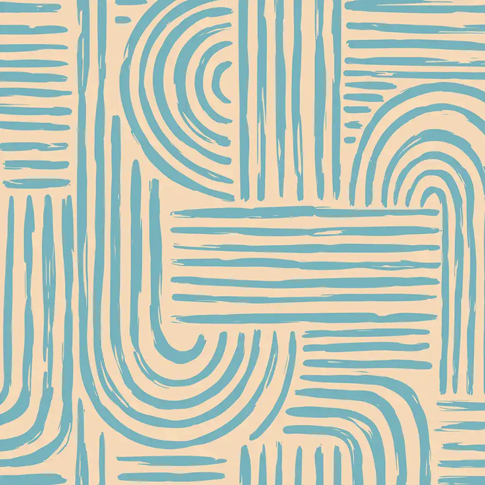 Symmetry Design Wallpaper Roll in Beige & Aqua Color for Rooms