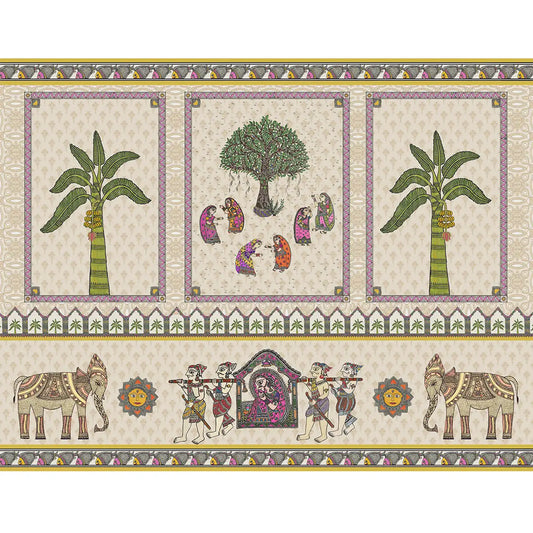 Janakpuri Jharoka Madhubani Art Wallpaper, Beige