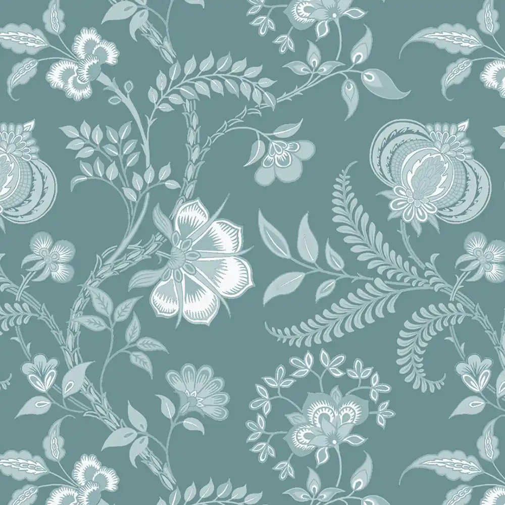 Blossom Design Wallpaper Roll in Teal Color For Rooms