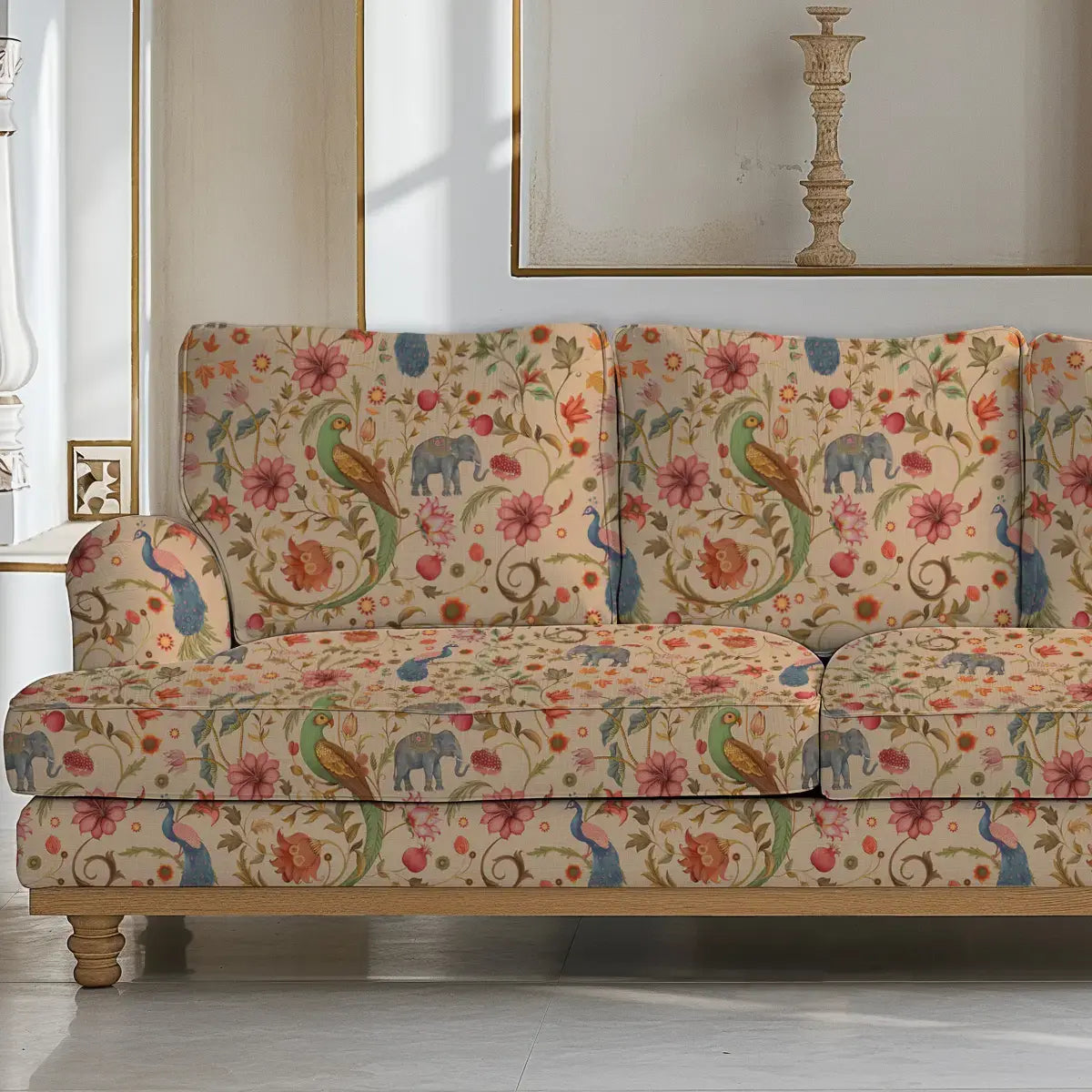 Sanjhi Indian Sofa and Chairs Upholstery Fabric Cream