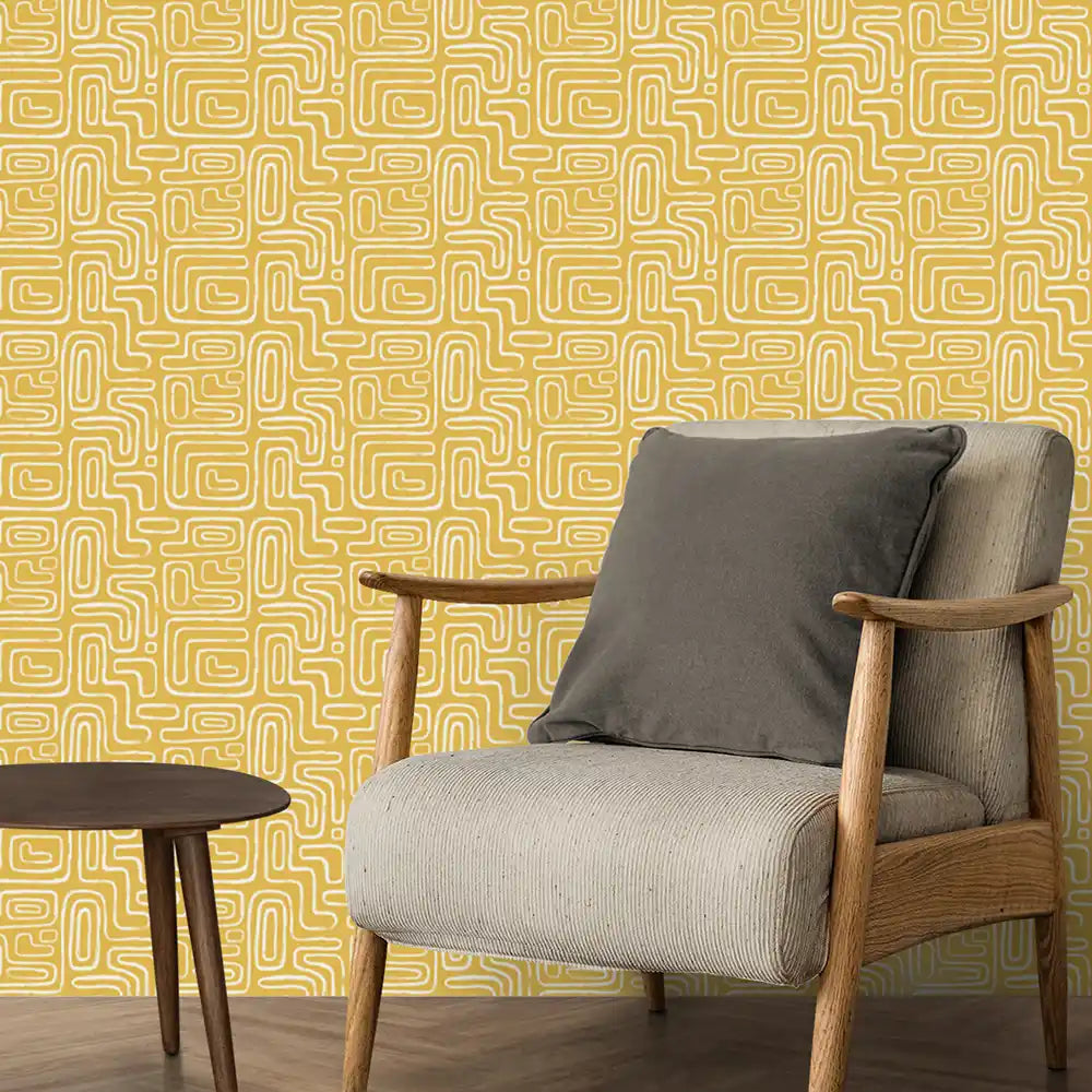 Triomphe Design Wallpaper Roll in Yellow Color | Life n Colors