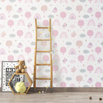 Birdies and Unicorns Design Wallpaper Roll in Grey and Pink Color