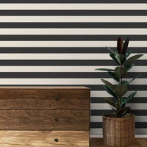 Harmonie Stripe Design Wallpaper Roll in Black and Beige Color