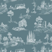 Toile Design Wallpaper Roll in Greyish Blue Color Buy Online