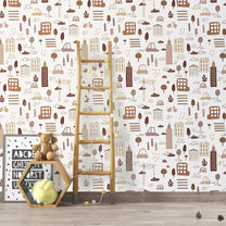 City life Design Wallpaper Roll in Brown Color