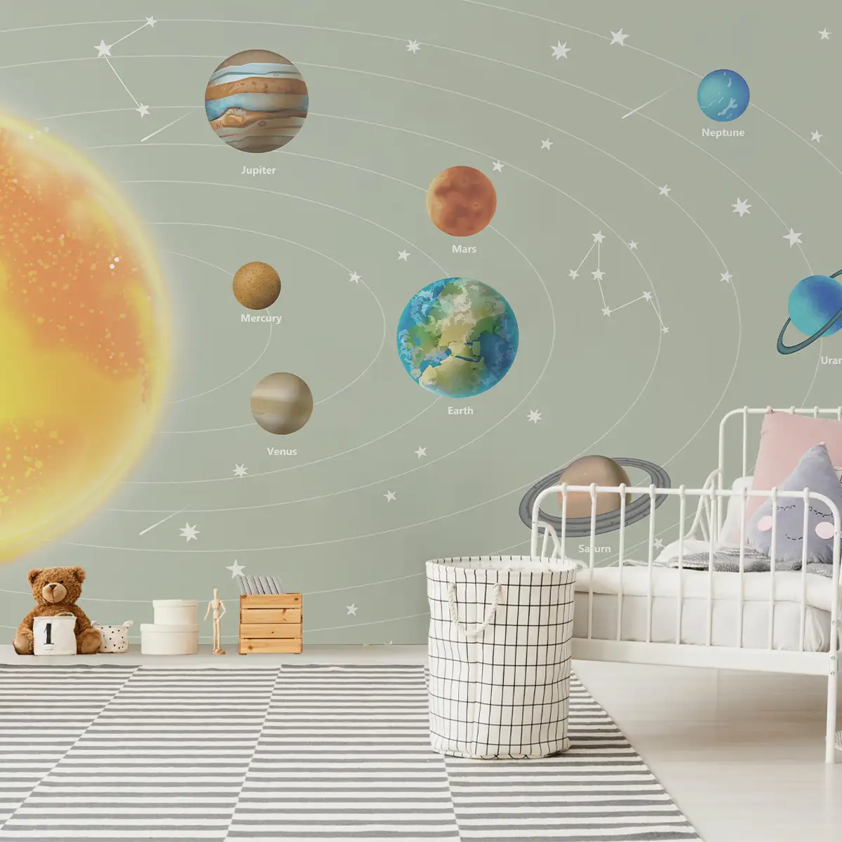 Cute Solar Sytem Design Wallpaper for Kids Room | Life n Colors
