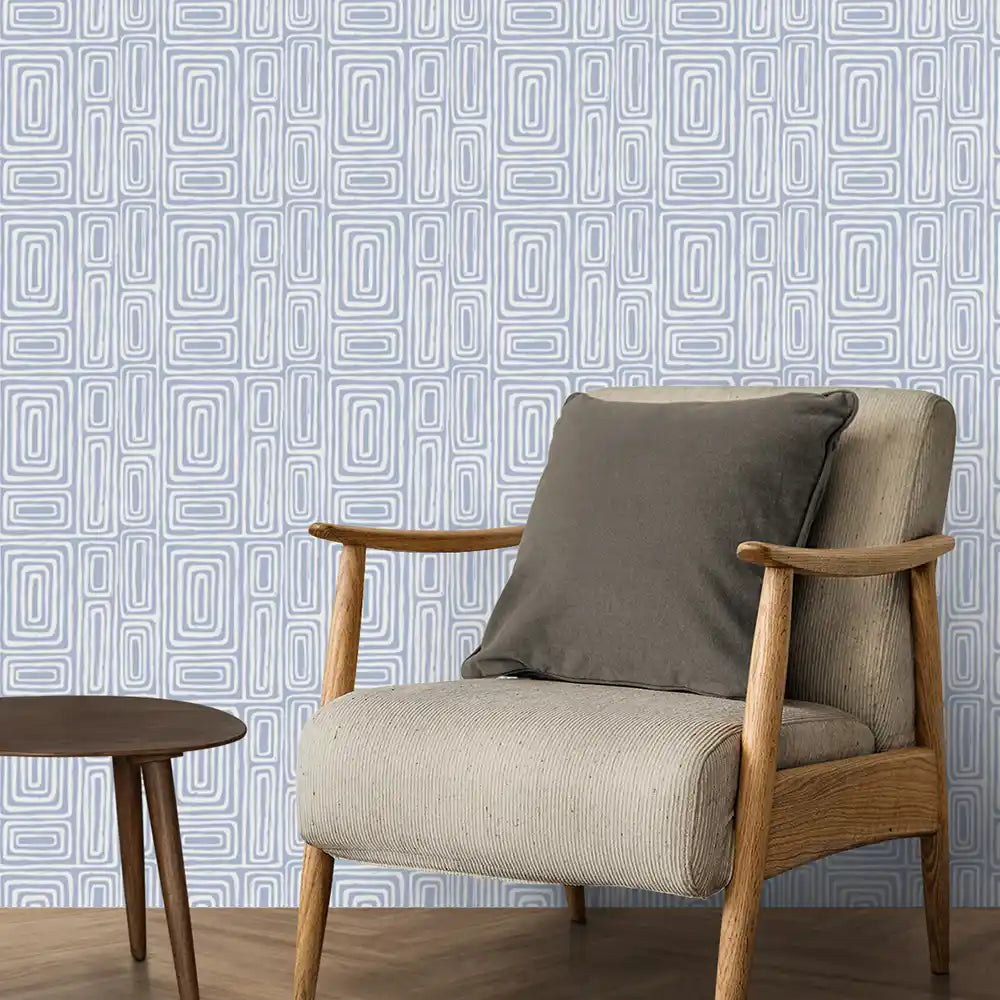 Escher Design Wallpaper Roll in Pale Blue Color