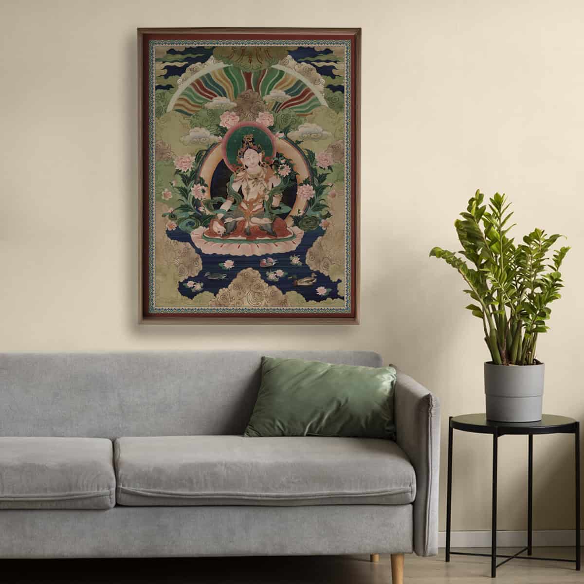 Green Tara Buddhist Indian Painting Wall Art Digital Print Poster 36 x 48 inches